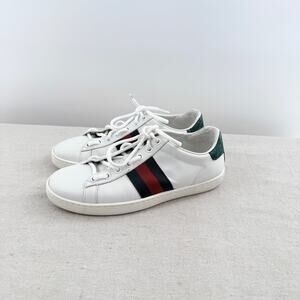 Gucci Classic Leather Web Striped Low Top Trainer Sneakers White Women's EU 36